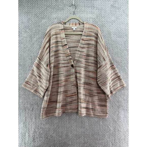 J. Jill Sweaters - Pure Jill Knit Cardigan Womens 3X Brown Cream One Button V-Neck